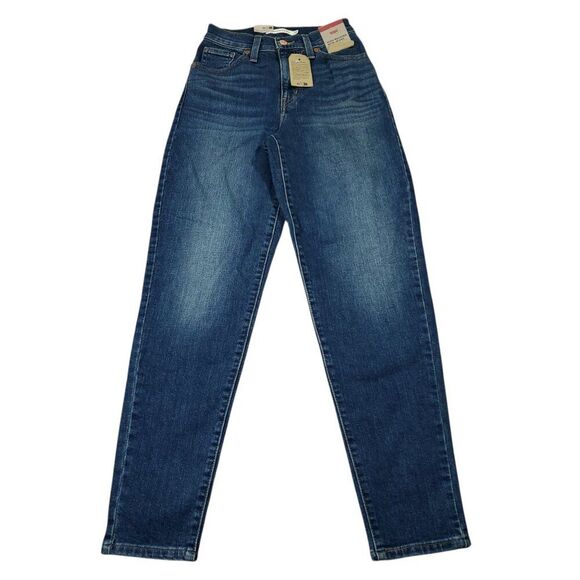 Levi's High Waisted Mom Jeans Tapered Stretch Size 24 x 29 Dark Wash Blue - Picture 1 of 11